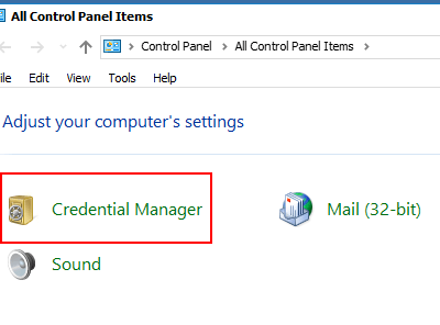 Control Panel Credential Manager